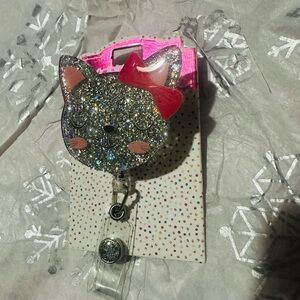 Sparkling Cat Badge Holder with PinkBow